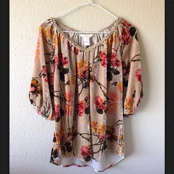 Sundance Tops Sundance Catalog 48 Velvet Floral Blouse Tunic M